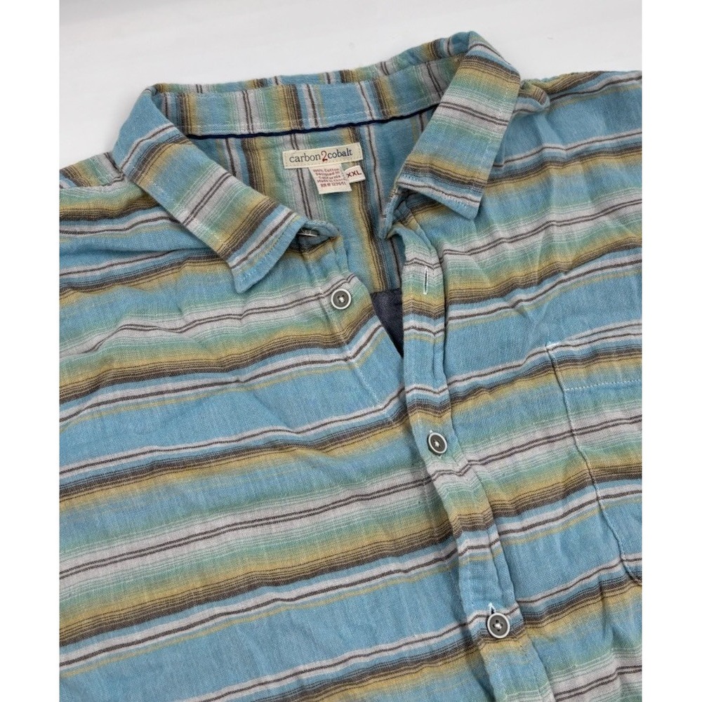 Carbon 2 Cobalt Men's XXL Cotton Blue Striped Button‎ Down Shirt